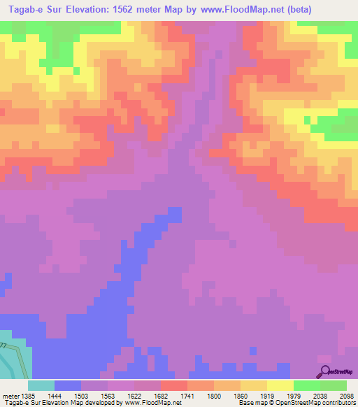 Tagab-e Sur,Afghanistan Elevation Map