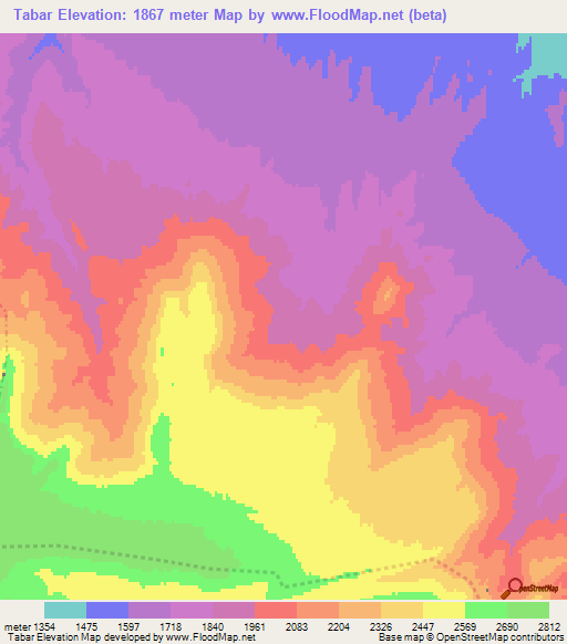 Tabar,Afghanistan Elevation Map