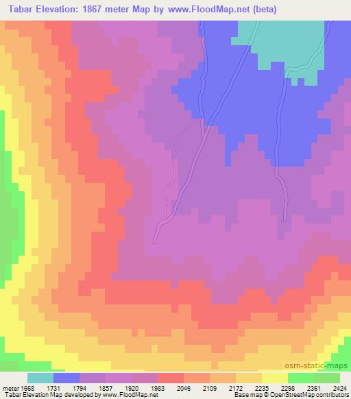 Tabar,Afghanistan Elevation Map