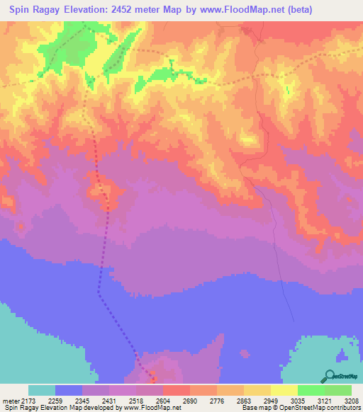 Spin Ragay,Afghanistan Elevation Map