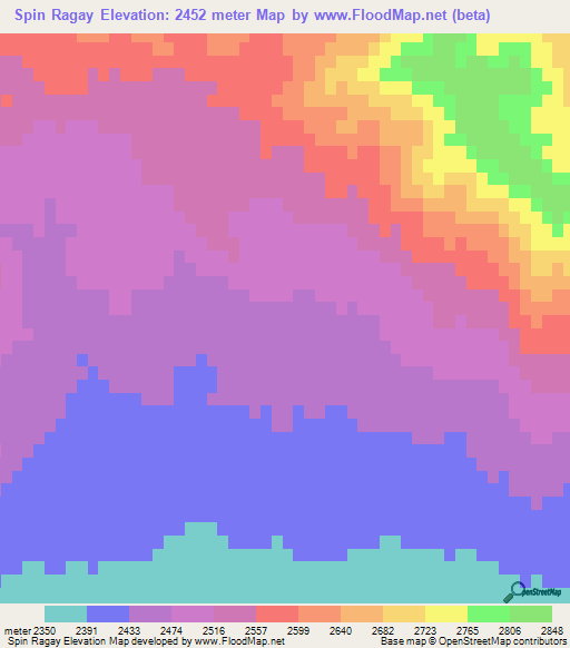 Spin Ragay,Afghanistan Elevation Map