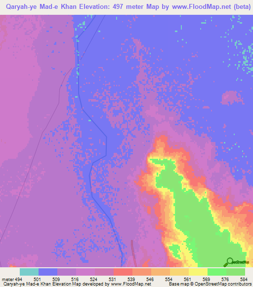 Qaryah-ye Mad-e Khan,Afghanistan Elevation Map