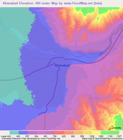 Khanabad,Afghanistan Elevation Map