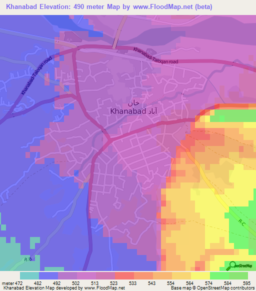 Khanabad,Afghanistan Elevation Map