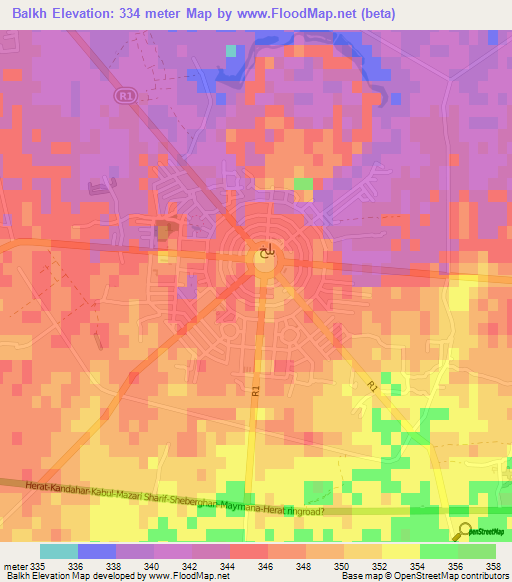 Balkh,Afghanistan Elevation Map