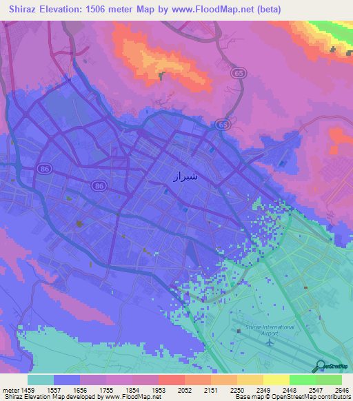 Shiraz,Iran Elevation Map
