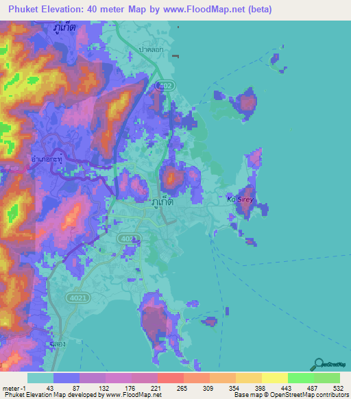 Phuket,Thailand Elevation Map