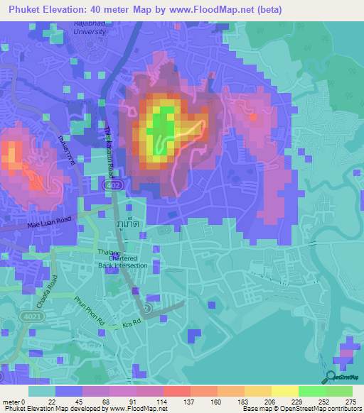 Phuket,Thailand Elevation Map