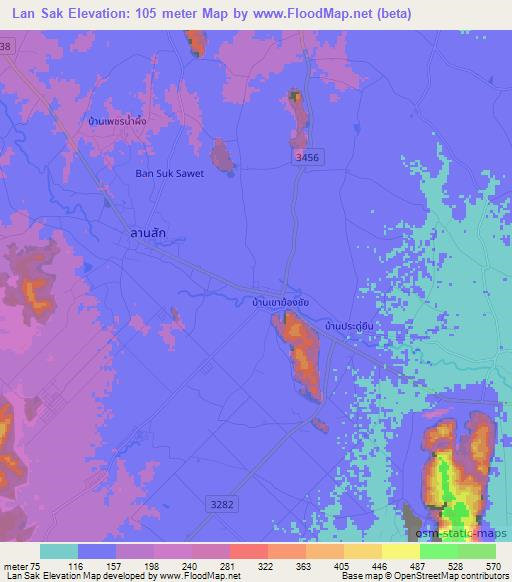 Lan Sak,Thailand Elevation Map