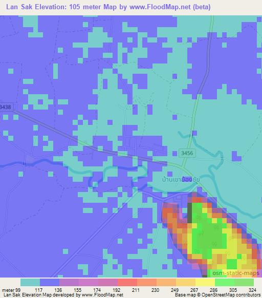 Lan Sak,Thailand Elevation Map