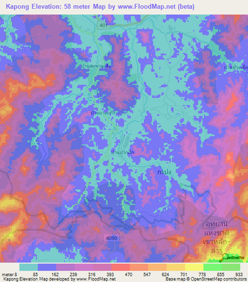 Kapong,Thailand Elevation Map