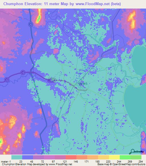 Chumphon,Thailand Elevation Map