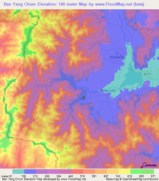 Elevation of Ban Yang Chum,Thailand Elevation Map, Topography, Contour