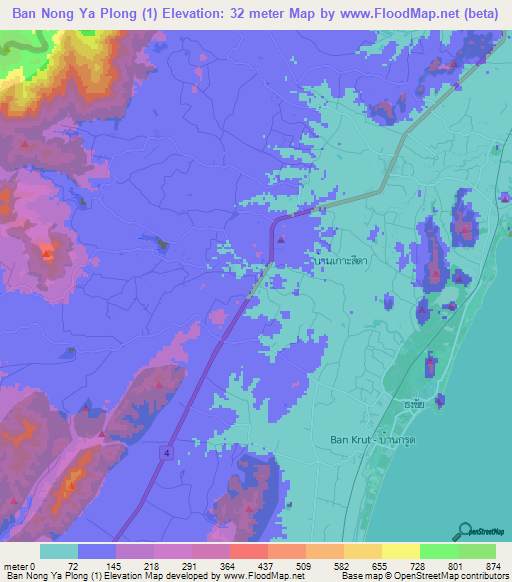 Ban Nong Ya Plong (1),Thailand Elevation Map