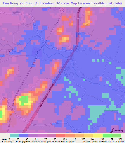 Ban Nong Ya Plong (1),Thailand Elevation Map