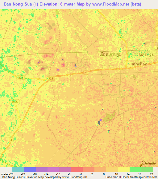 Ban Nong Sua (1),Thailand Elevation Map