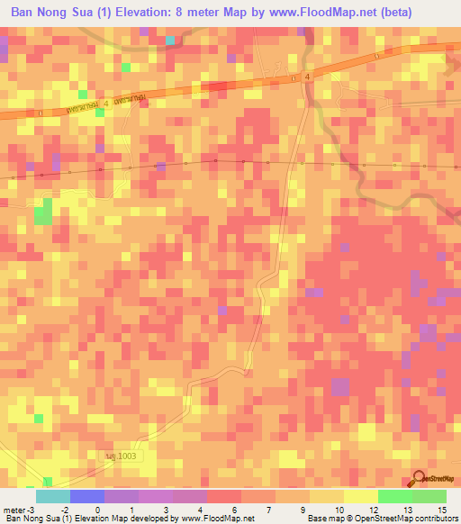 Ban Nong Sua (1),Thailand Elevation Map