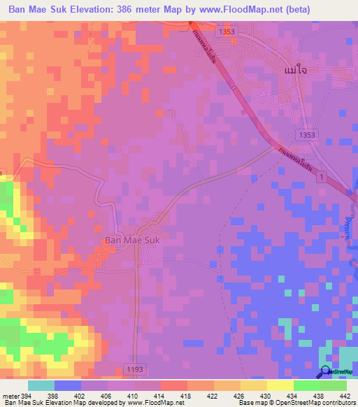 Ban Mae Suk,Thailand Elevation Map