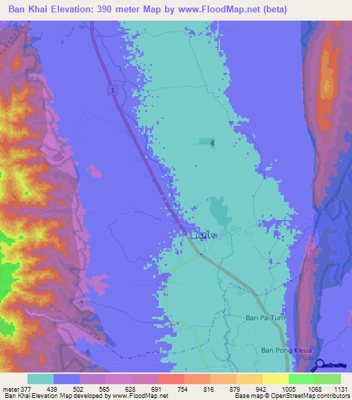 Ban Khai,Thailand Elevation Map