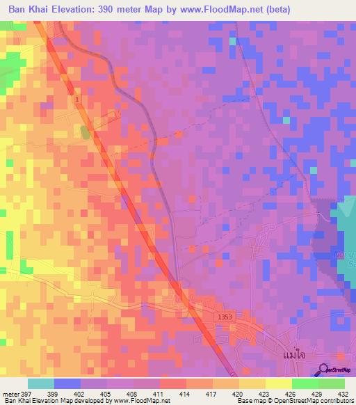 Ban Khai,Thailand Elevation Map