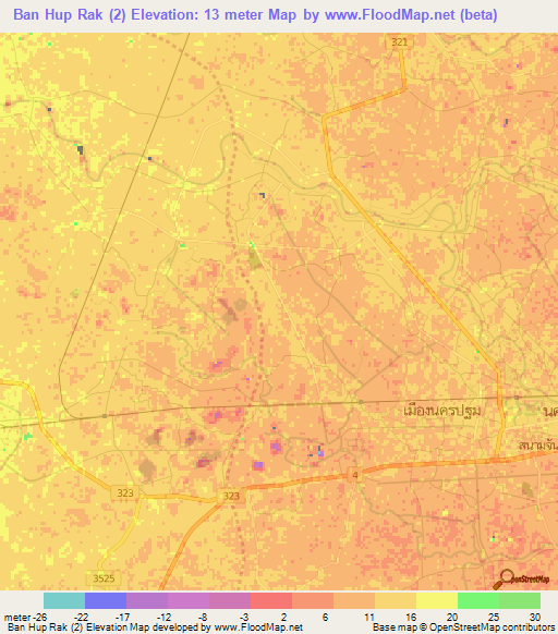 Ban Hup Rak (2),Thailand Elevation Map