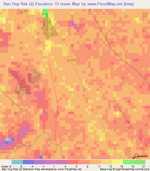 Ban Hup Rak (2),Thailand Elevation Map