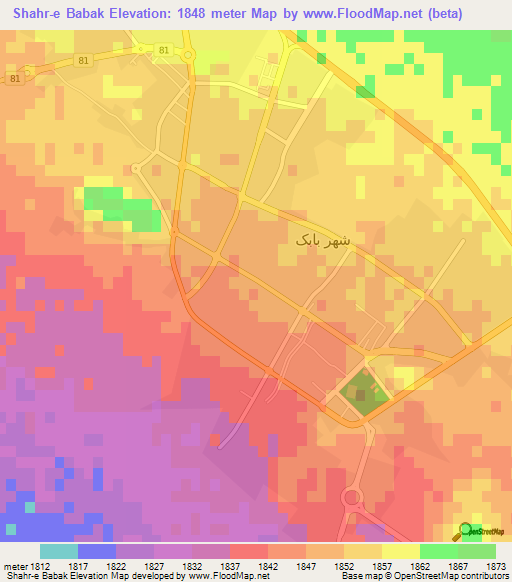 Shahr-e Babak,Iran Elevation Map