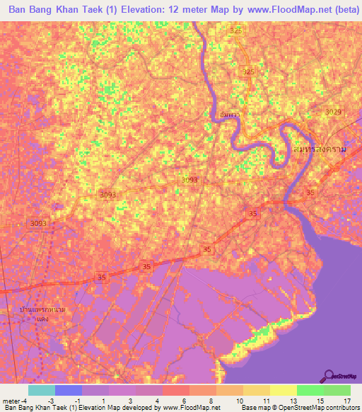 Ban Bang Khan Taek (1),Thailand Elevation Map