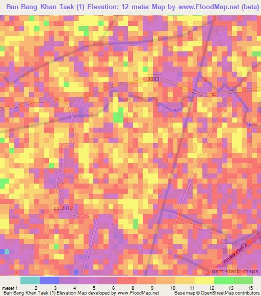 Ban Bang Khan Taek (1),Thailand Elevation Map