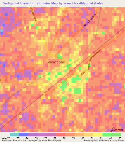 Sadiqabad,Pakistan Elevation Map