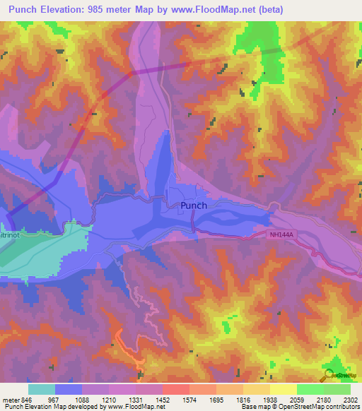 Punch,India Elevation Map