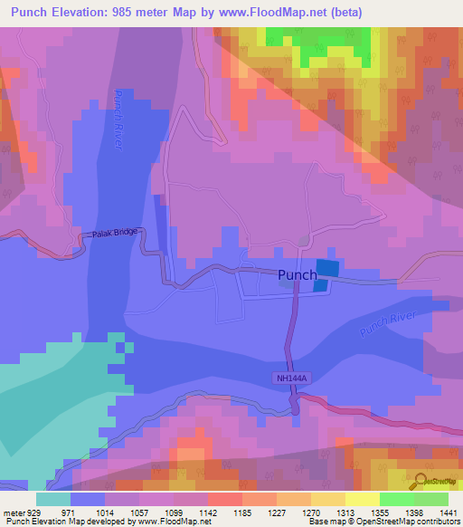 Punch,India Elevation Map