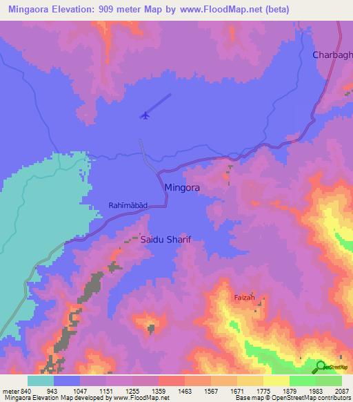 Mingaora,Pakistan Elevation Map