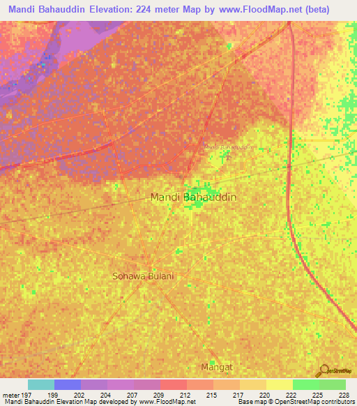 Mandi Bahauddin,Pakistan Elevation Map