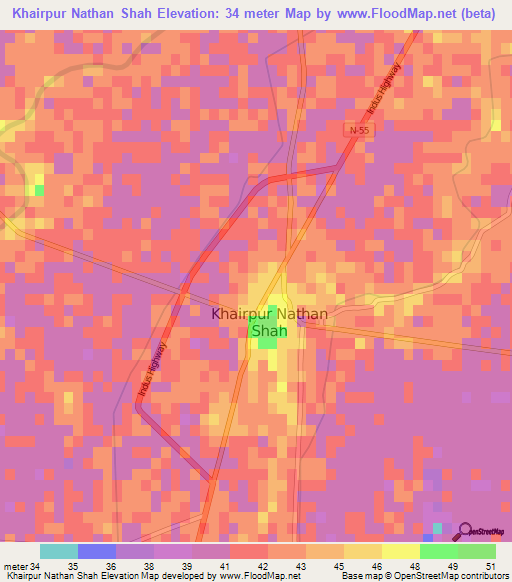 Khairpur Nathan Shah,Pakistan Elevation Map