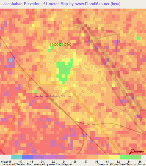 Jacobabad,Pakistan Elevation Map