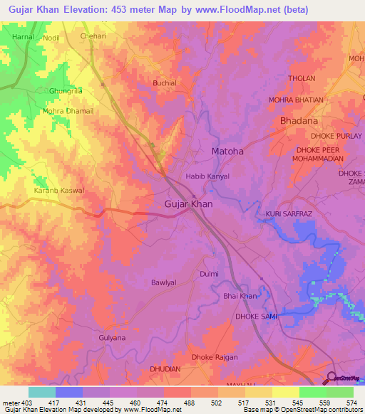 Gujar Khan,Pakistan Elevation Map