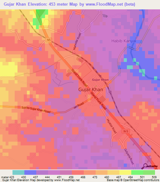 Gujar Khan,Pakistan Elevation Map