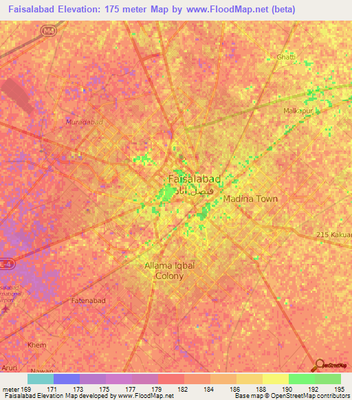 Faisalabad,Pakistan Elevation Map