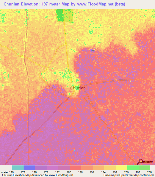 Chunian,Pakistan Elevation Map