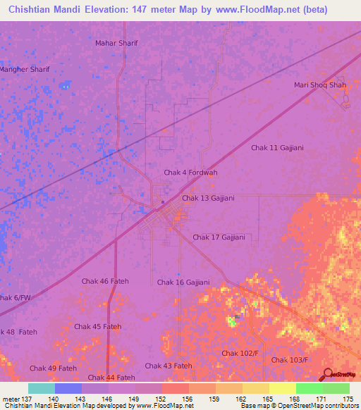 Chishtian Mandi,Pakistan Elevation Map