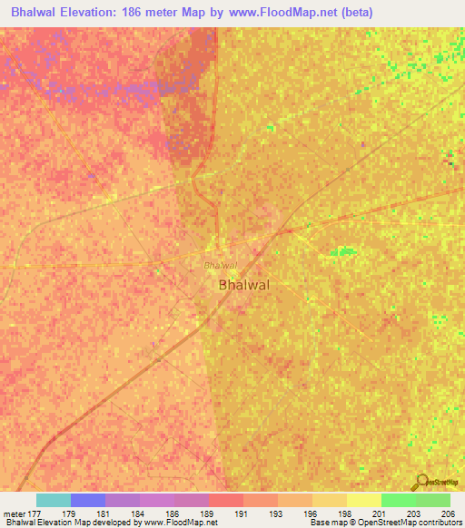 Bhalwal,Pakistan Elevation Map