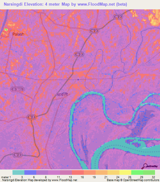 Narsingdi,Bangladesh Elevation Map