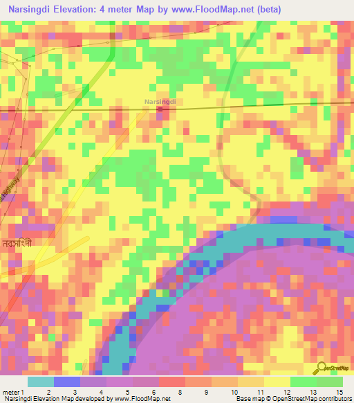 Narsingdi,Bangladesh Elevation Map