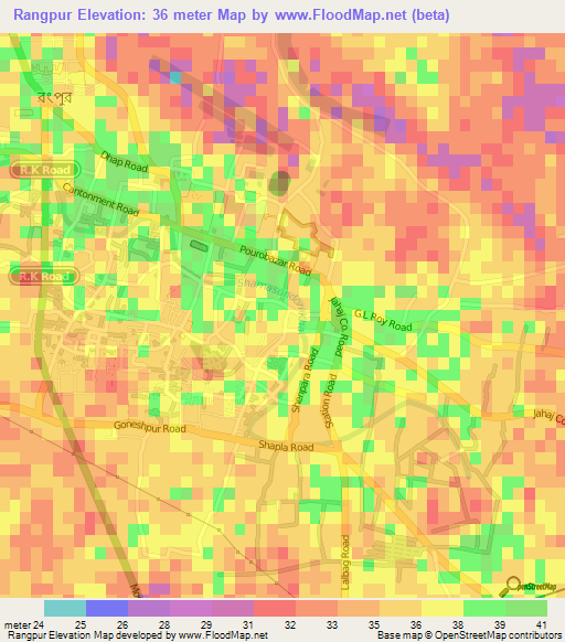 Rangpur,Bangladesh Elevation Map