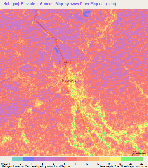 Habiganj,Bangladesh Elevation Map