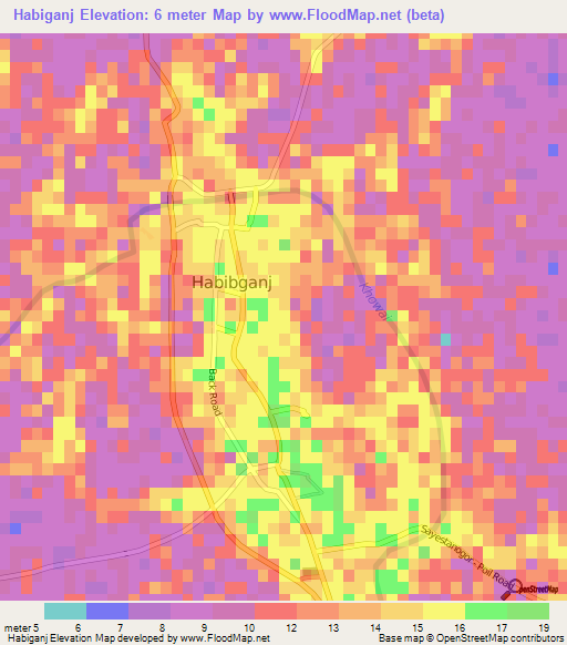 Habiganj,Bangladesh Elevation Map