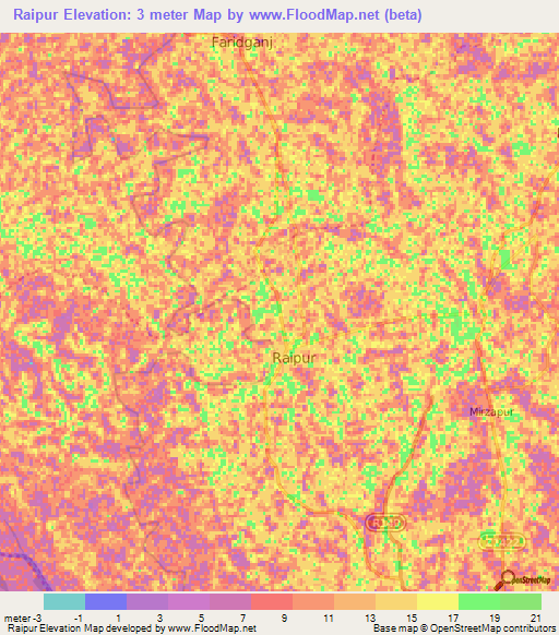 Raipur,Bangladesh Elevation Map