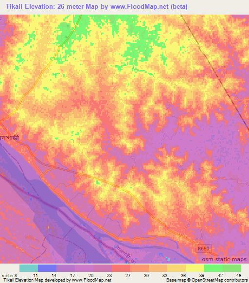 Tikail,Bangladesh Elevation Map