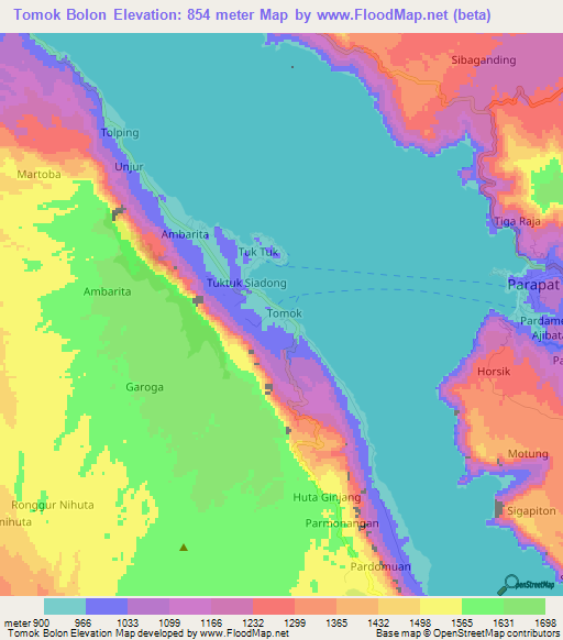 Tomok Bolon,Indonesia Elevation Map